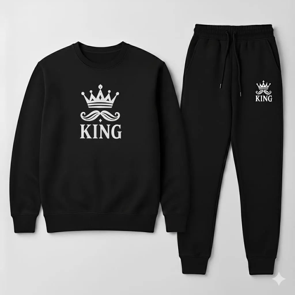 2 Pcs Men's Fleece Printed Sweatshirt Track Suit