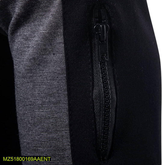 1 Pc Men's Stitched Pullover Black & Grey Fleece Kangaroo Hoodie.,