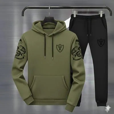 Royal Crest Green & Black Printed Hoodie Track Suit.