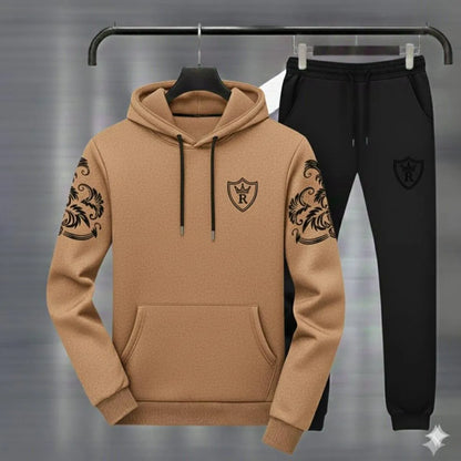 Royal Crest Brown & Black Printed Hoodie Track Suit.