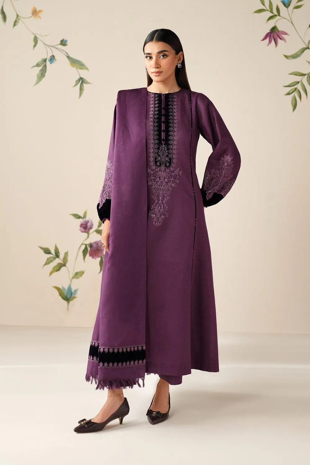 3 Pcs Women's Unstitched Embroidered Suit