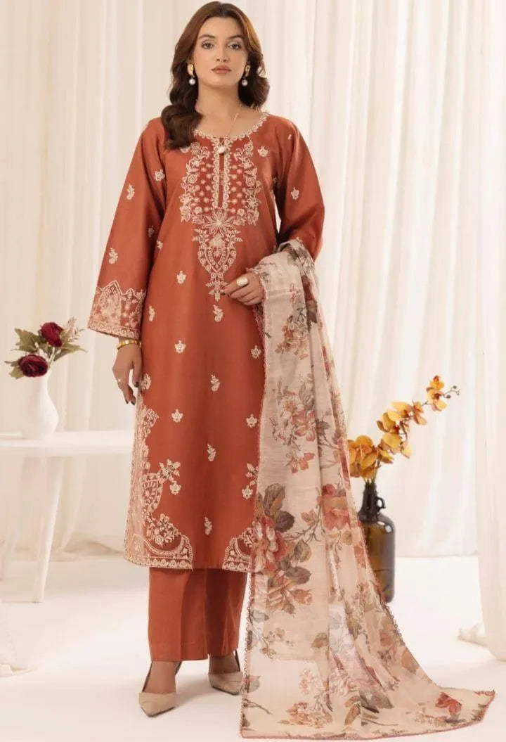 3 Pcs Women's Unstitched Embroidered Suit