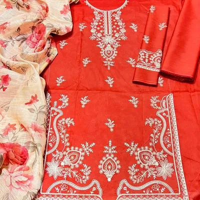 3 Pcs Women's Unstitched Embroidered Suit