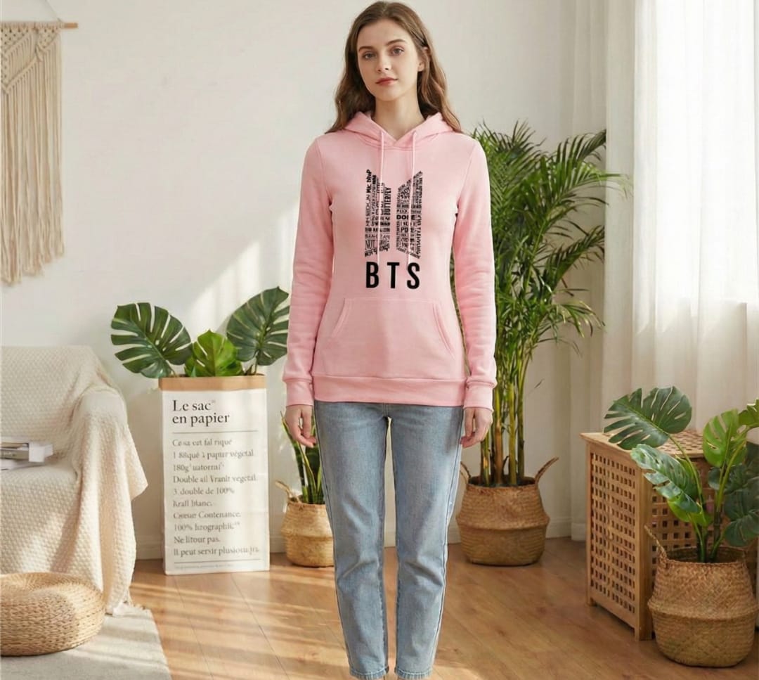 1 Pc Women's Stitched Fleece Printed Pullover Hoodie