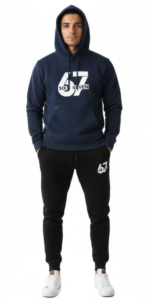 Blue&Black Printed Hoodie Track Suit