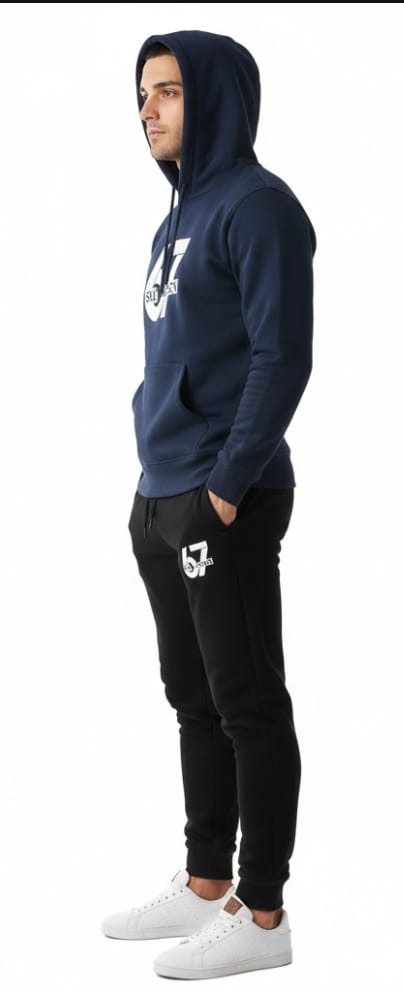 Blue&Black Printed Hoodie Track Suit