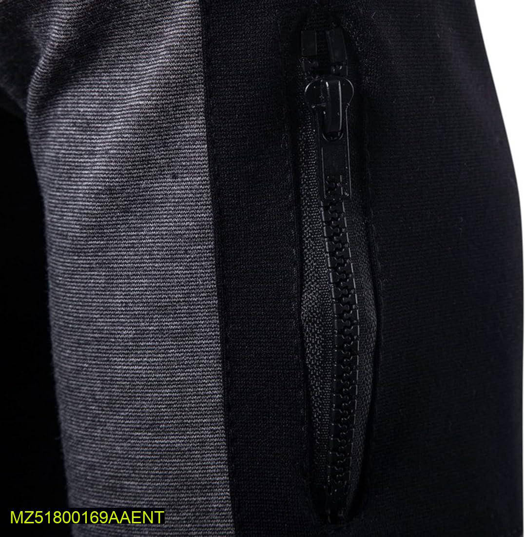 1 Pc Men's Stitched Pullover Black & Grey Fleece Kangaroo Hoodie.,