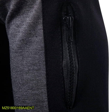 1 Pc Men's Stitched Pullover Black & Grey Fleece Kangaroo Hoodie.,