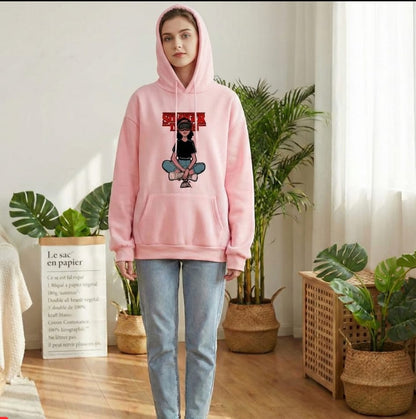 1 Pc Women's Stitched Fleece Printed Pullover Hoodie