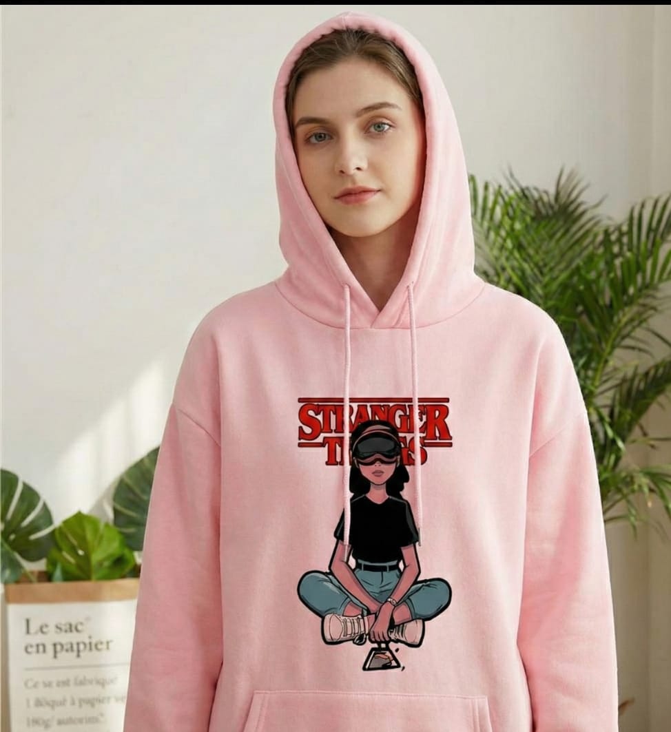 1 Pc Women's Stitched Fleece Printed Pullover Hoodie
