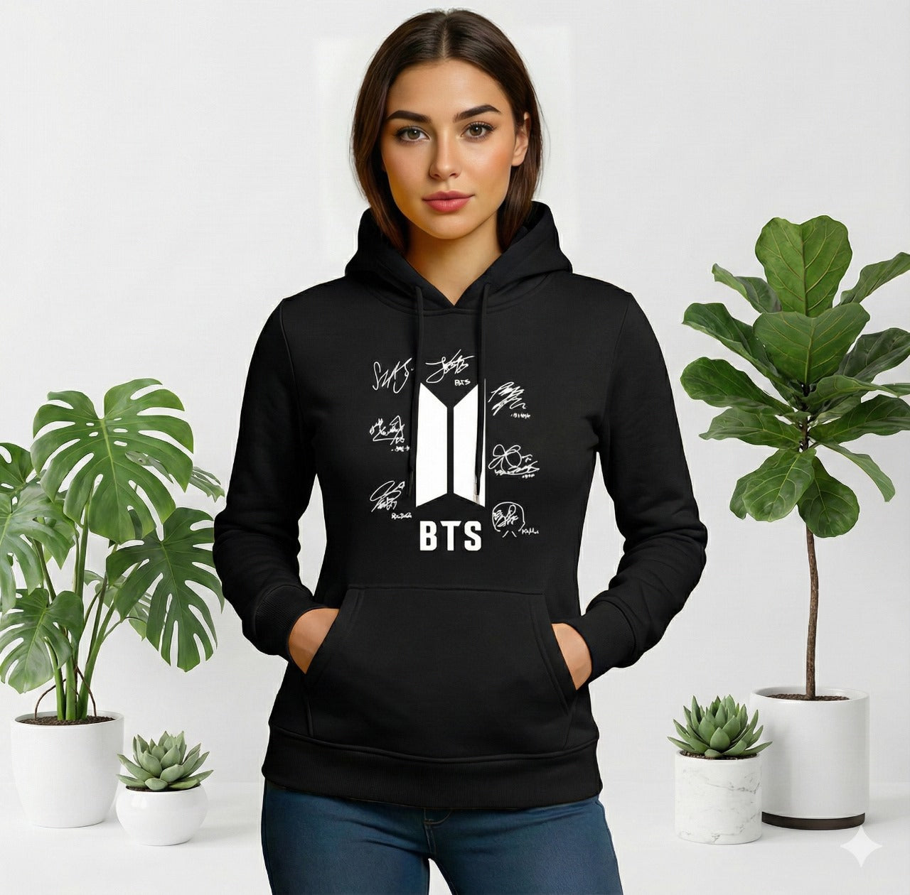1 Pc Women's Stitched Fleece Printed Pullover Hoodie