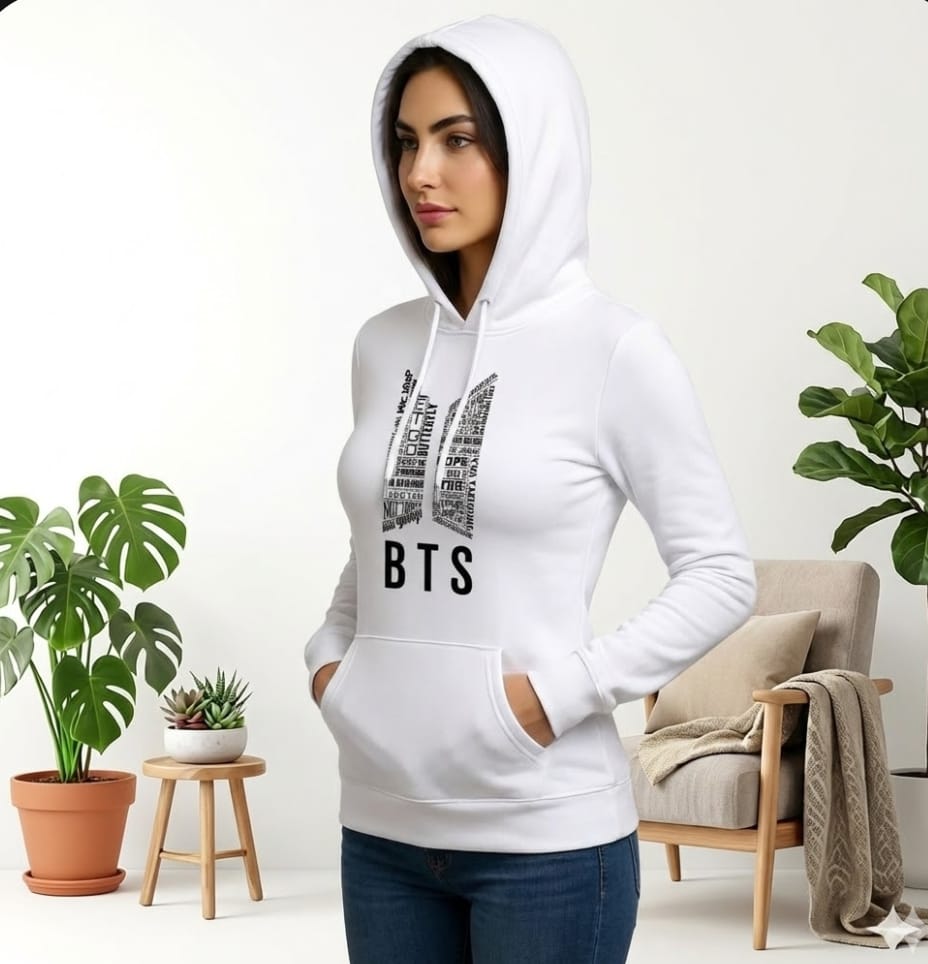 1 Pc Women's Stitched Fleece Printed Pullover Hoodie