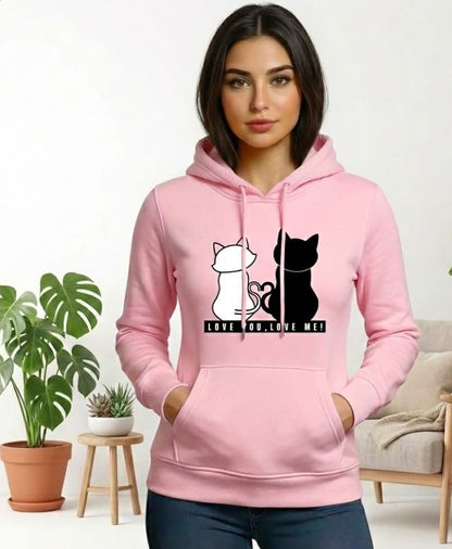 1 Pc Women's Stitched Fleece Printed Pullover Hoodie