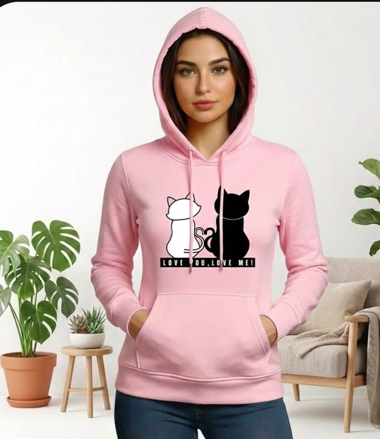 1 Pc Women's Stitched Fleece Printed Pullover Hoodie