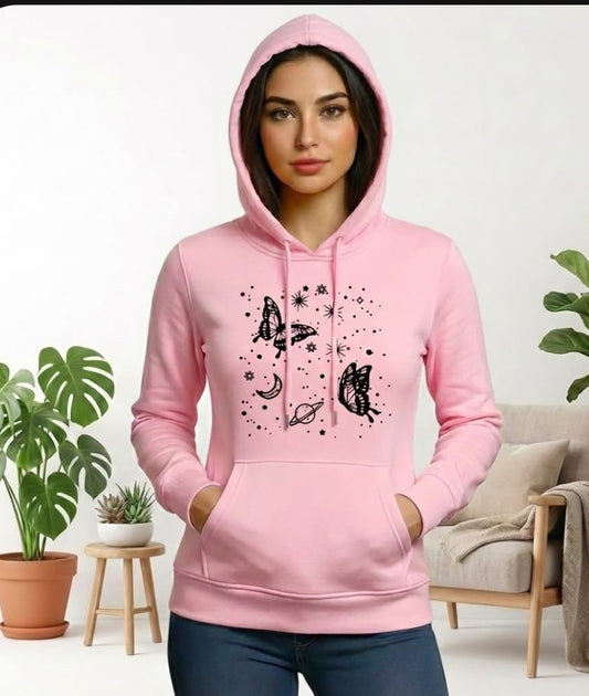 1 Pc Women's Stitched Fleece Printed Pullover Hoodie