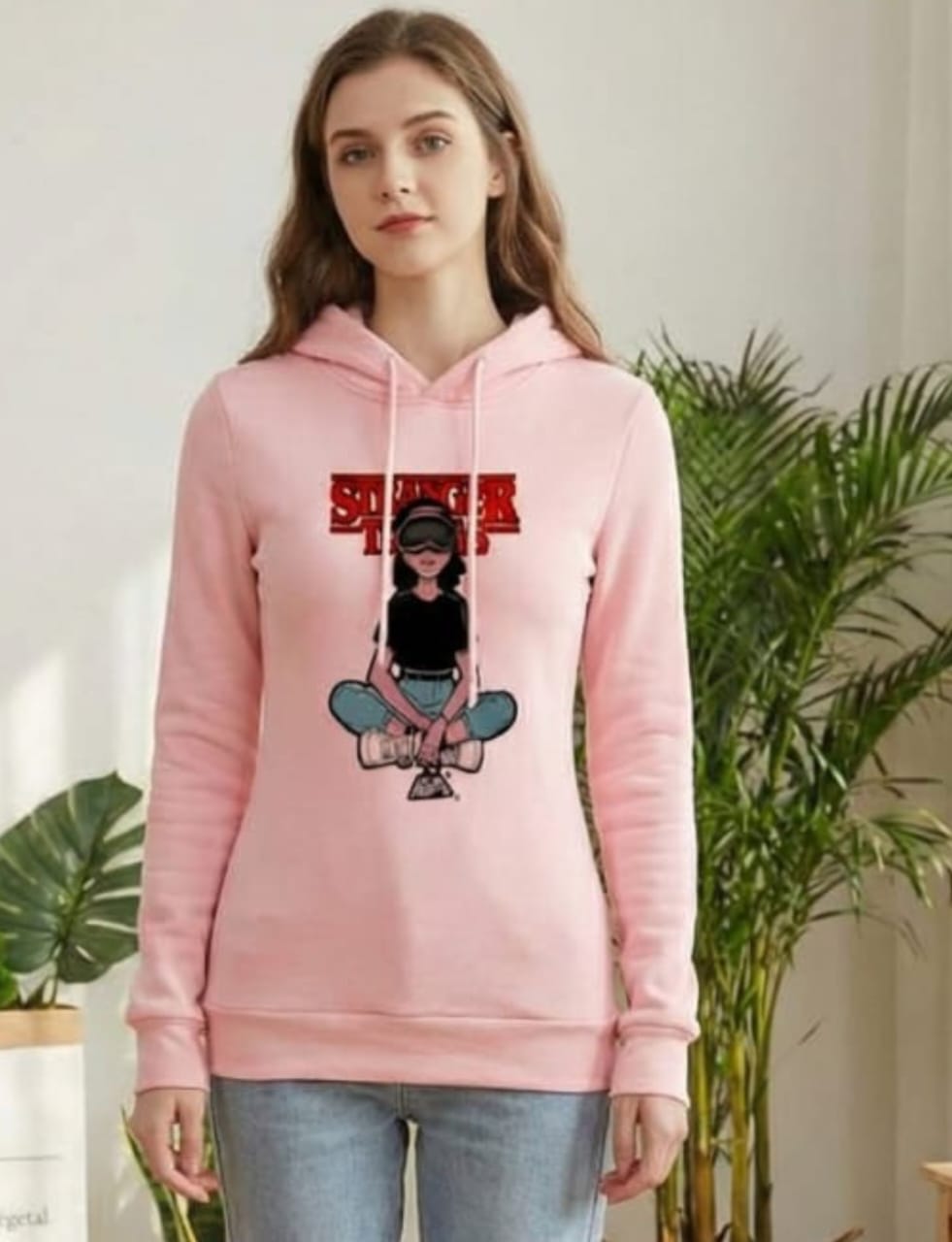 1 Pc Women's Stitched Fleece Printed Pullover Hoodie