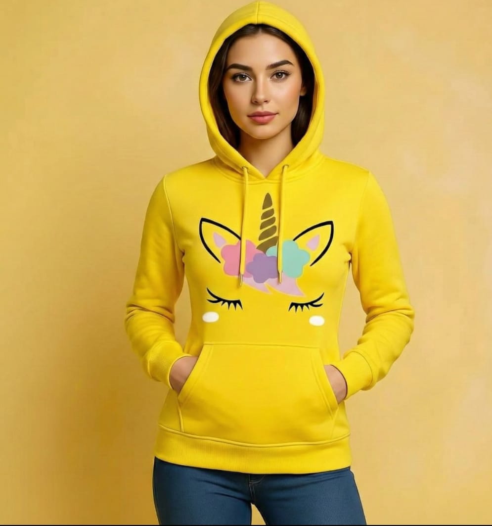 1 Pc Women's Stitched Fleece Printed Pullover Hoodie