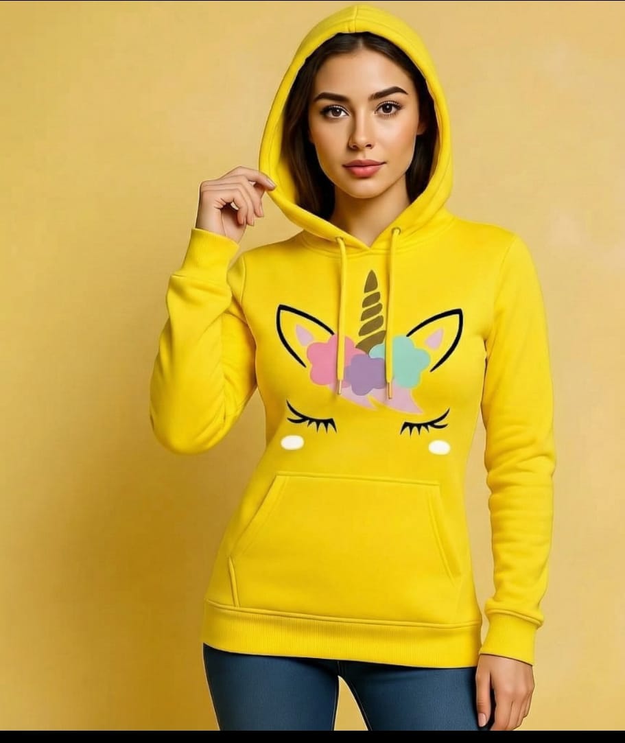 1 Pc Women's Stitched Fleece Printed Pullover Hoodie