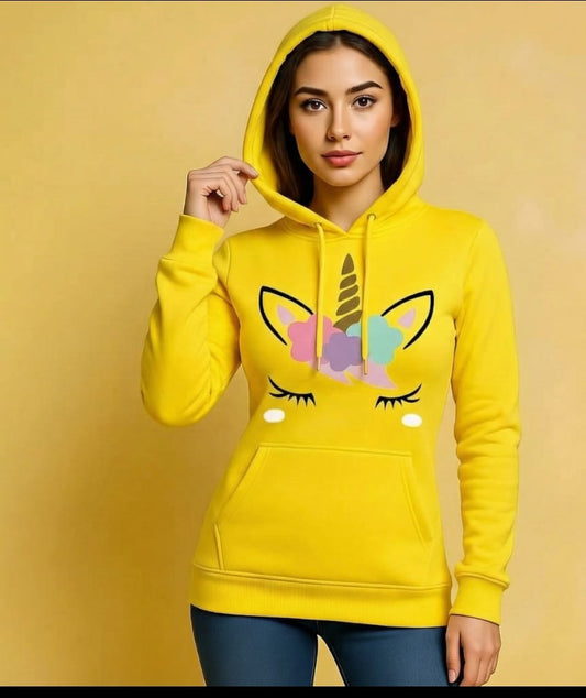 1 Pc Women's Stitched Fleece Printed Pullover Hoodie