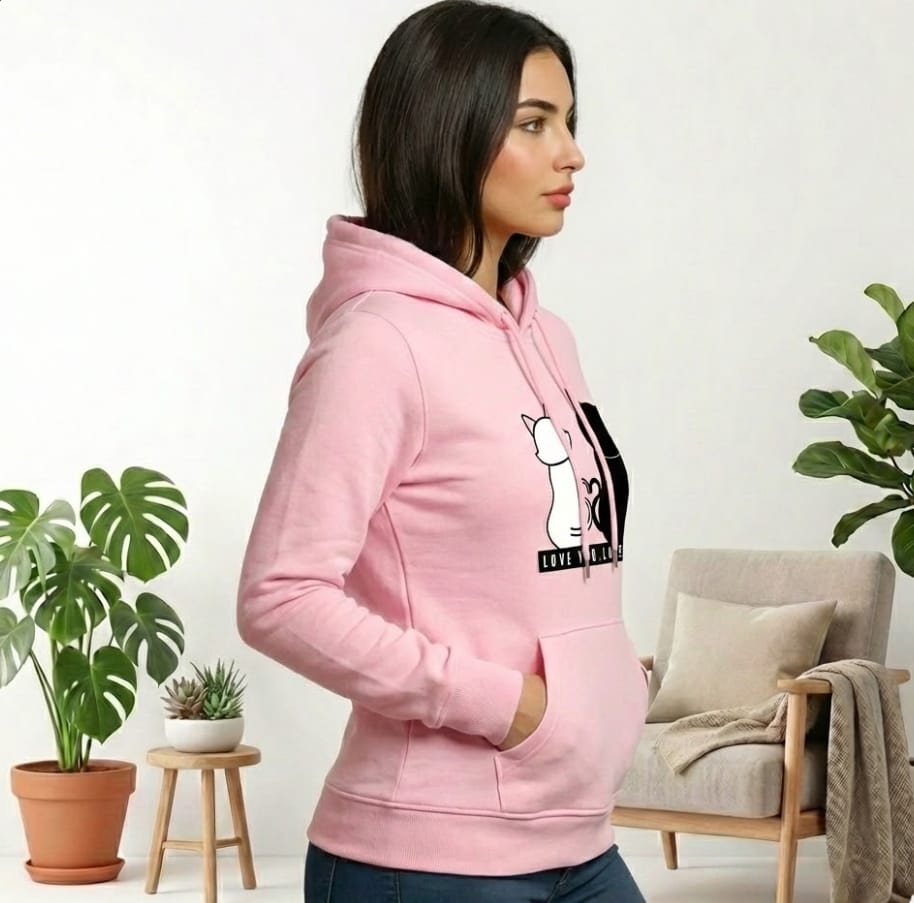 1 Pc Women's Stitched Fleece Printed Pullover Hoodie