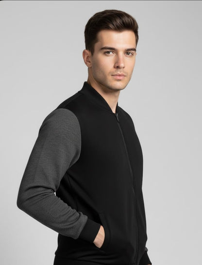 Men's Polyester Plain Jacket - 1 Pc in Black or Grey