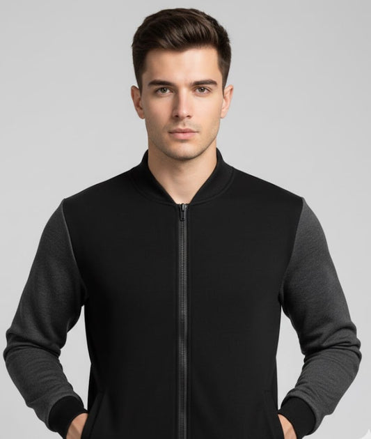 Men's Polyester Plain Jacket - 1 Pc in Black or Grey