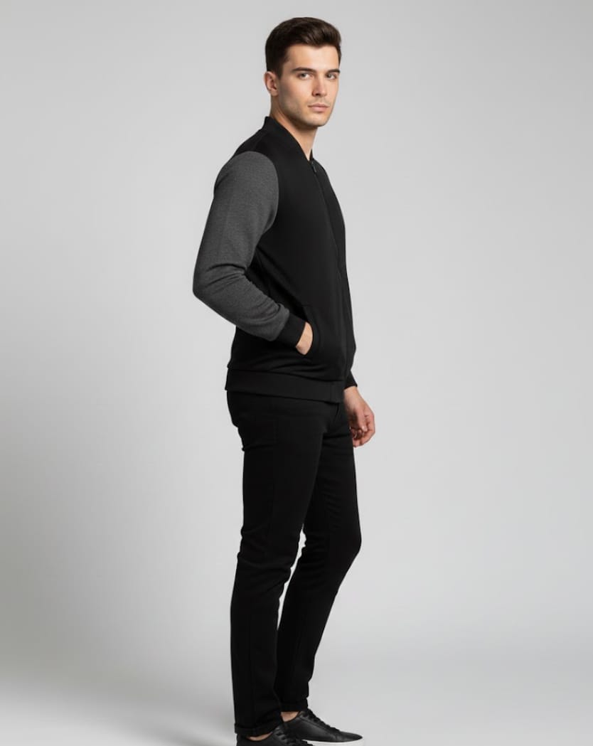 Men's Polyester Plain Jacket - 1 Pc in Black or Grey